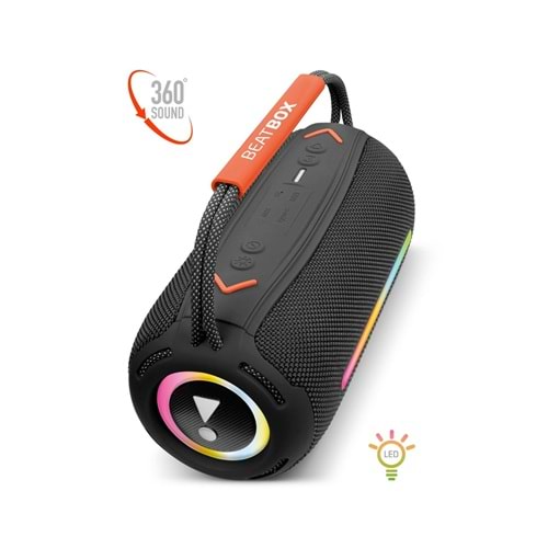 Powerway BEATBOX Siyah Led Işıklı Dayanıklı Ses Bombası Usb Sd Aux FM Radyo Bluetooh Hoparlör