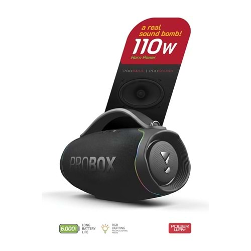 Powerway PROBOX 110W Güç Usb Hafıza Kartı Aux Fm Led Işıklı Bluetooth Hoparlör Hi-Fi Ses Bombası