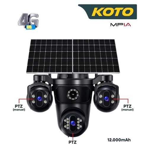 Mpıa KOTO 12 MP 3 Lensli Full HD 4G Sim Kartlı Solar Kamera