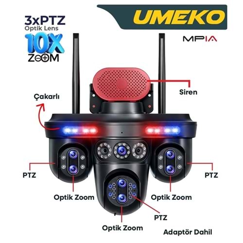 Mpıa UMEKO 28 MP 7 Lens 3*PTZ 10X Optic Zoom Wi-Fi Kamera