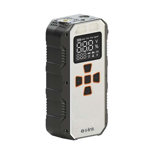 S-Link AKT2027 Gümüş 8000mAh 150 Psi 4 in1 Powerbank+ LED IşıkLastik Sisirme Ve Akü Takviye cihazı