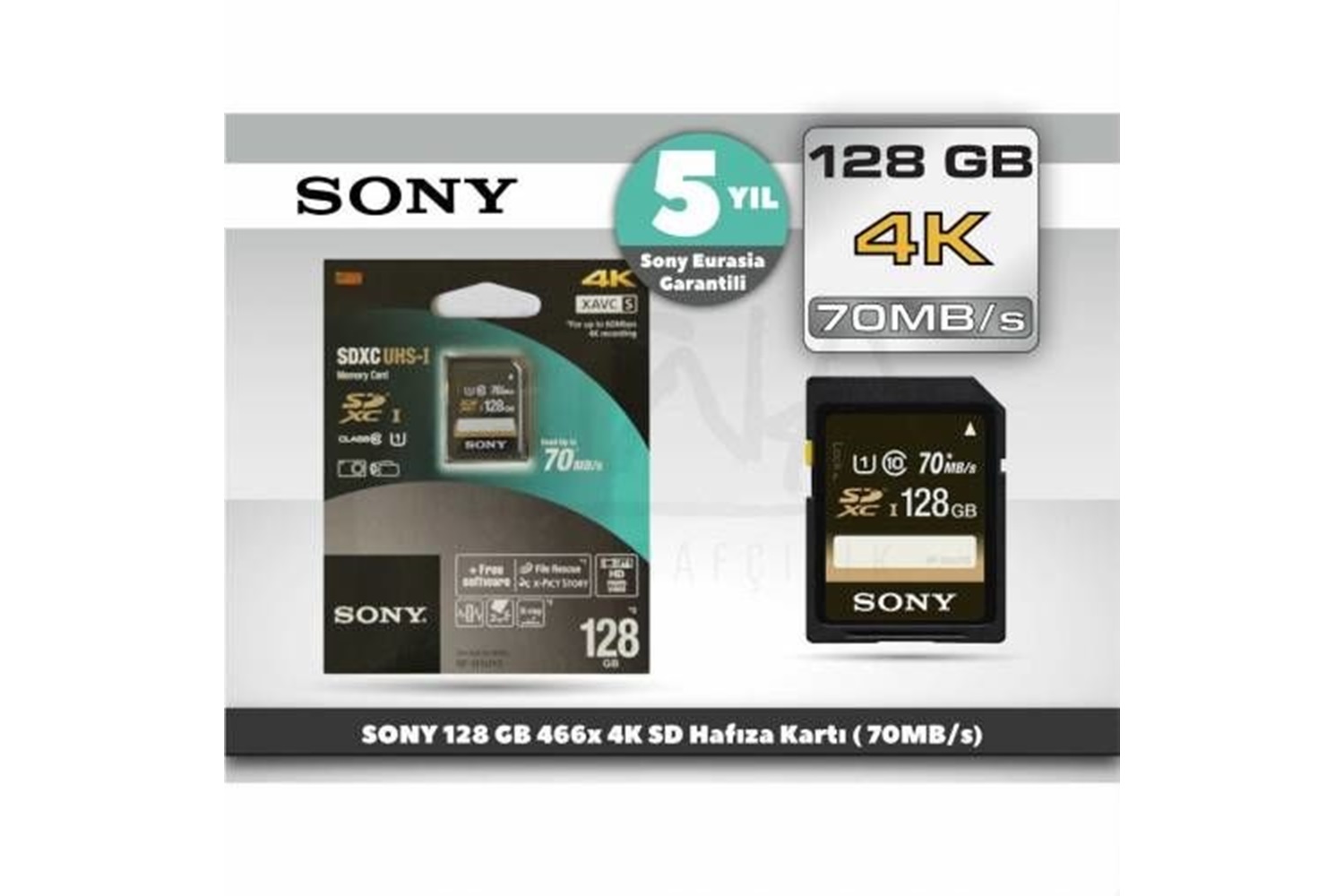 Sony 128GB 466x 4K SD Hafıza Kartı 70 Mb/s