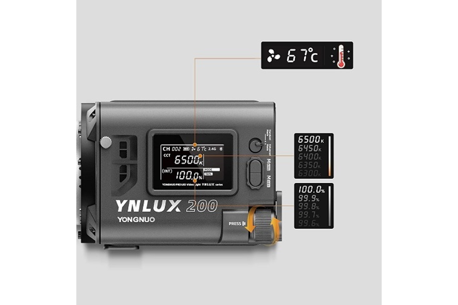 Yongnuo YNLUX200 2700-6500K 200W COB Led Işık-Gri Kasa (Kit Versiyon)