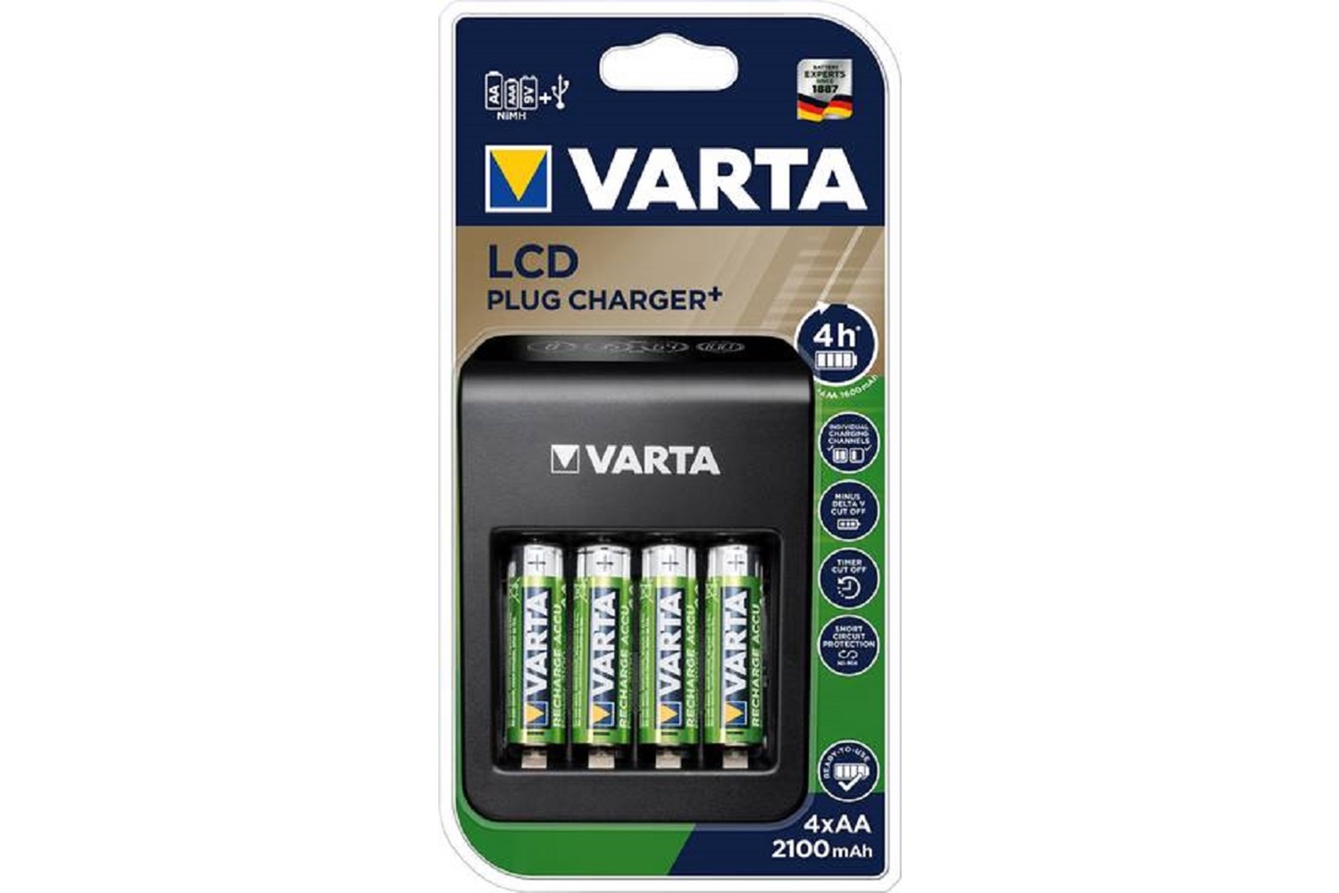 Varta Şarjlı Lcd Plug Charger Lcd Plug Pil Şarj Cihazı 4 X 56706 2100mah Pil 1-9371-00