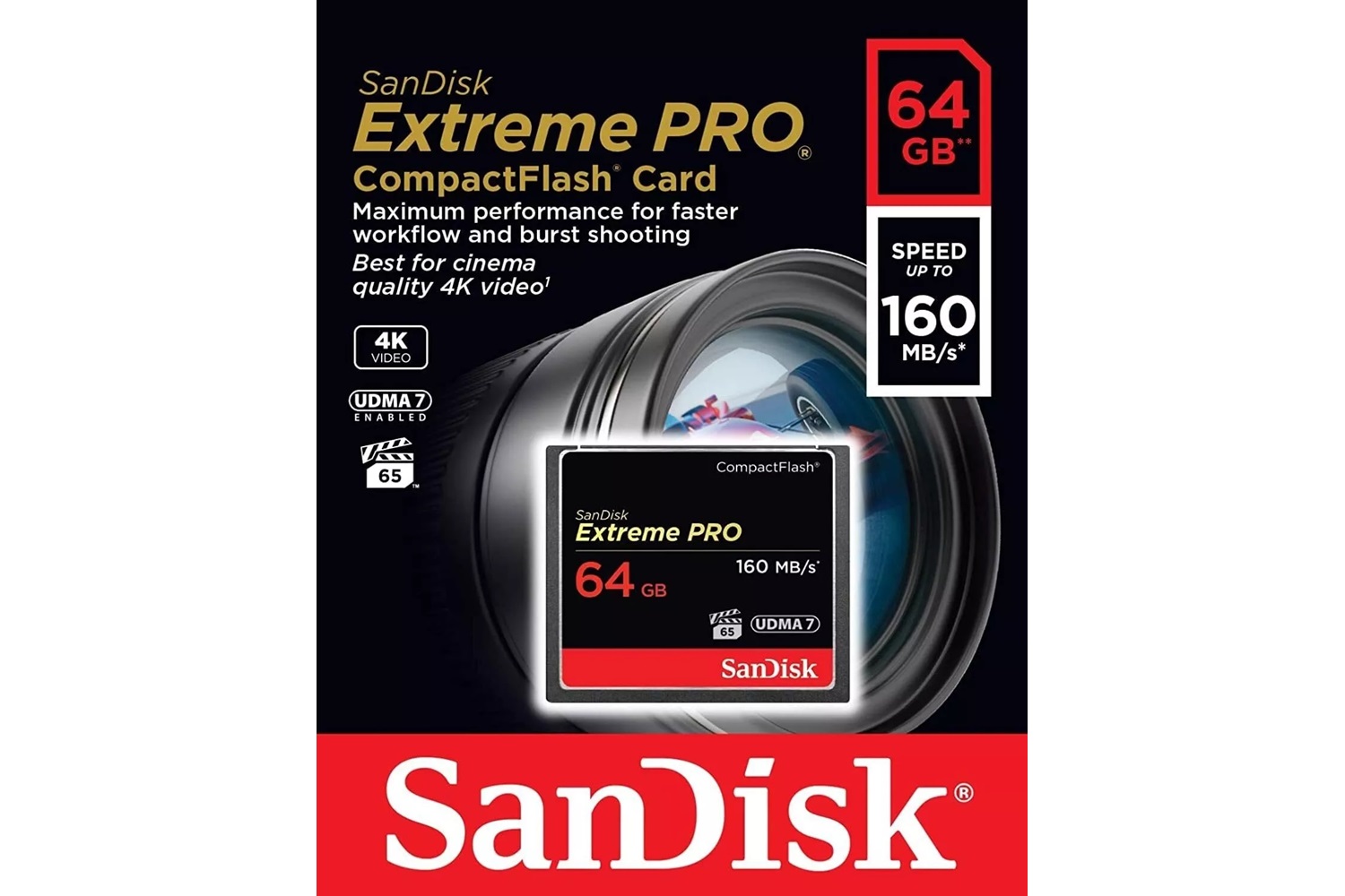 Sandisk Extreme Pro 64 GB 4K CF Compact Flash Hafıza Kartı 160mb/s