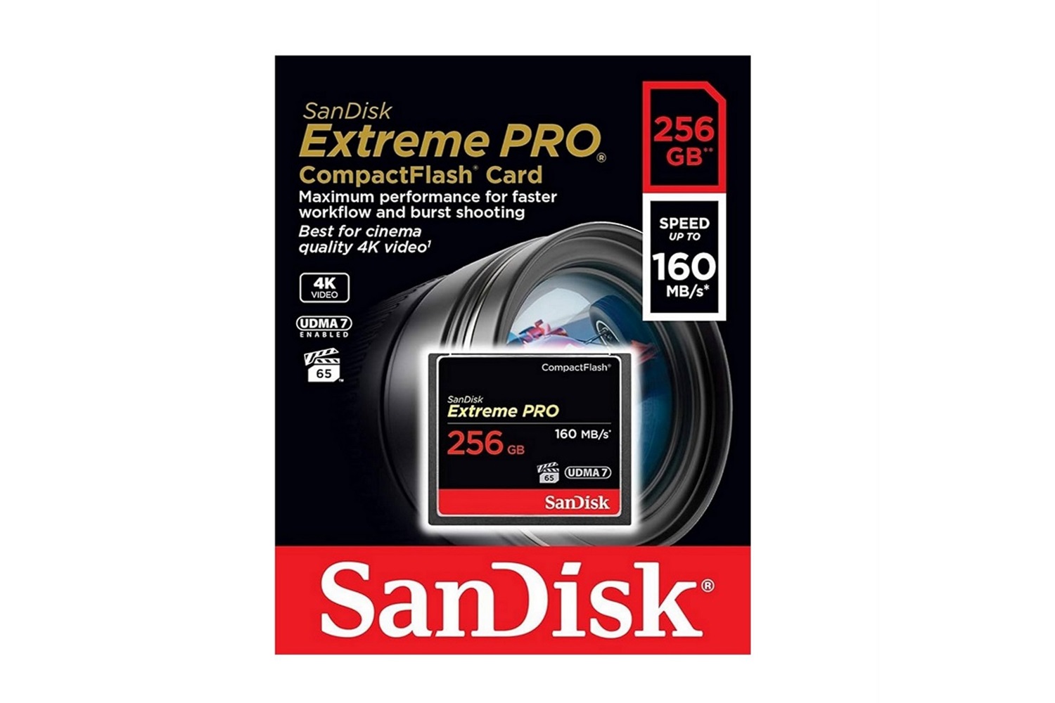 Sandisk Extreme Pro 256 GB 4K CF Compact Flash Hafıza Kartı 160mb/s