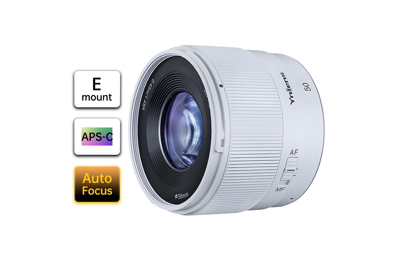 Yongnuo 50mm f/1.8S DA Lite APS-C Otofokus Lens (Sony E) Beyaz