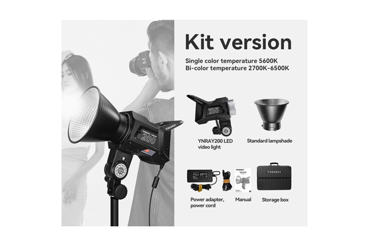 Yongnuo YNRAY200 Bi-Color COB LED Işık 2700-6500 Kelvin (Kit Versiyon)