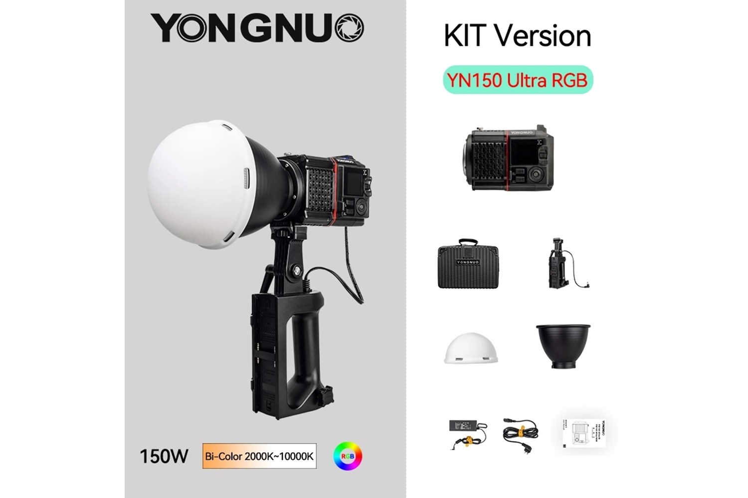 Yongnuo YN150 Ultra RGB Bi-Color 150W COB Led Işık (Kit Versiyon)